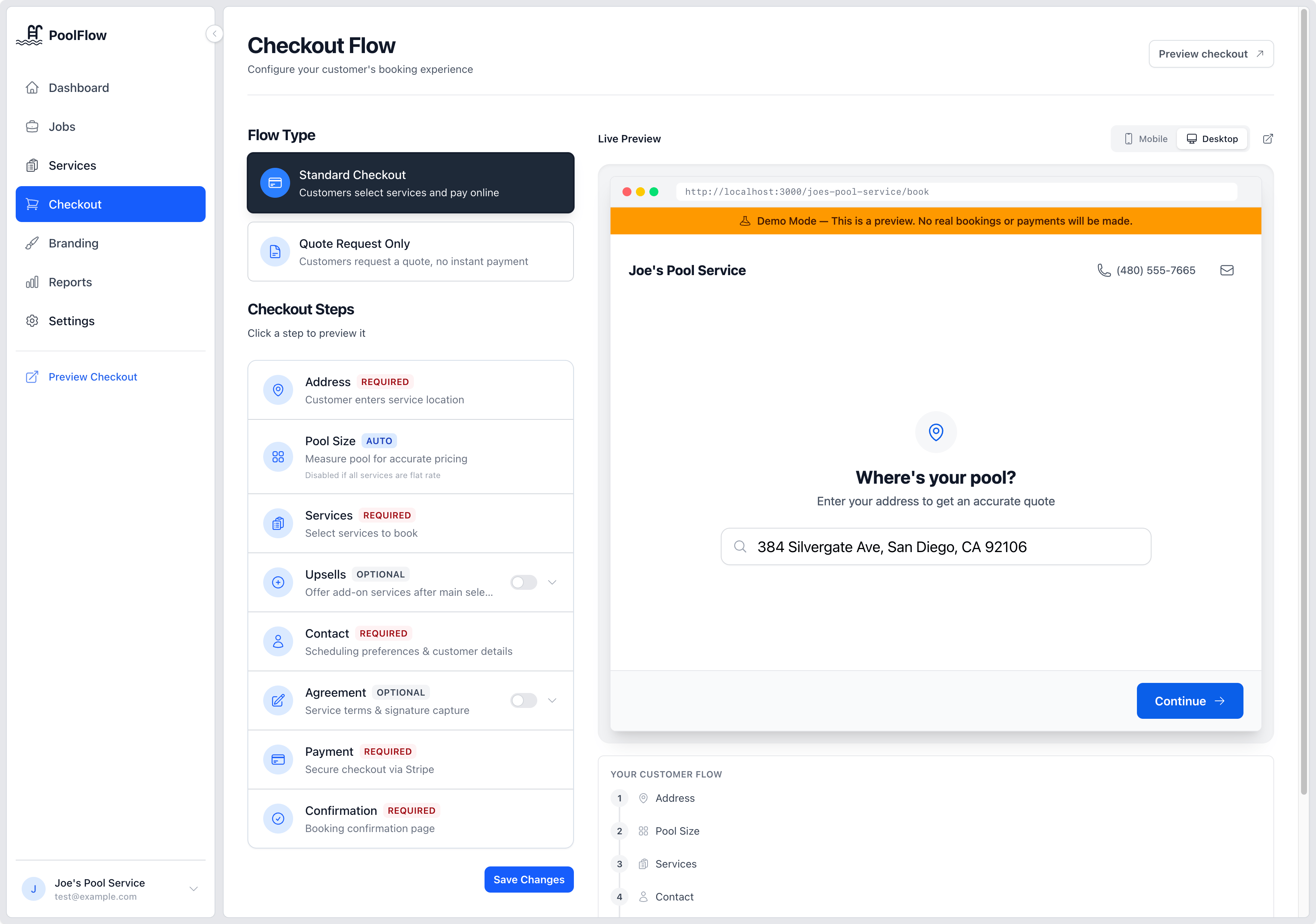 PoolFlow branded checkout page